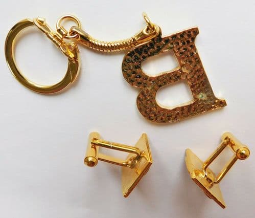 Goldtone Merlin cufflinks and keyring set With initial letter B